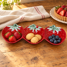 Load image into Gallery viewer, Portuguese Ceramic Strawberry Three-Section Serving Platter