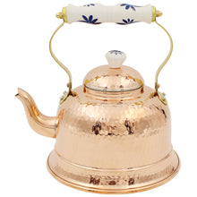 Load image into Gallery viewer, Hand Hammered Copper Tea Kettle with Ceramic Handle and Decorative Lid