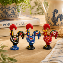 Load image into Gallery viewer, Hand-Painted Portuguese Rooster Figurines, Set of 3 - 2" Metal Roosters