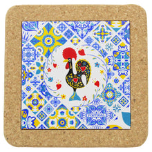 Load image into Gallery viewer, Portuguese Cork & Ceramic Tile Trivet with Azulejo Rooster Design