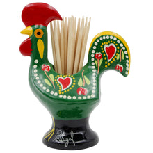 Load image into Gallery viewer, Traditional Hand-Painted Portuguese Good Luck Rooster Metal Toothpick Holder, 3.25"