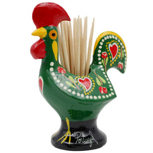Load image into Gallery viewer, Traditional Hand-Painted Portuguese Good Luck Rooster Metal Toothpick Holder, 3.25"
