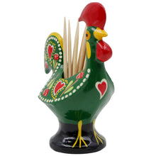 Load image into Gallery viewer, Traditional Hand-Painted Portuguese Good Luck Rooster Metal Toothpick Holder, 3.25"
