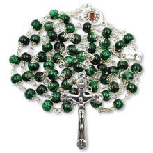 Load image into Gallery viewer, Our Lady of Fatima Rosary with Emerald Green Beads, Medallion, and Case
