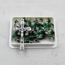 Load image into Gallery viewer, Our Lady of Fatima Rosary with Emerald Green Beads, Medallion, and Case