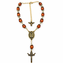 Load image into Gallery viewer, Our Lady of Aparecida Car Rosary – Amber Crystal & Antique Bronze, Catholic Rearview Mirror Charm