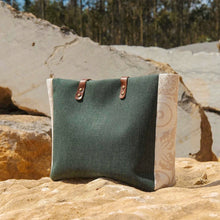 Load image into Gallery viewer, Green Canvas Tote Bag with Leather Straps and Beige Floral Side Accents - Made in Portugal