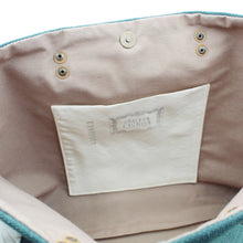 Load image into Gallery viewer, Green Canvas Tote Bag with Leather Straps and Beige Floral Side Accents - Made in Portugal
