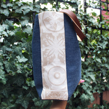 Load image into Gallery viewer, Praceta Lisboa Blue Canvas Tote Bag with Cream Azulejo Tile Design and Leather Straps