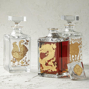 Vista Alegre Crystal Golden Whisky Decanter with Gold Dragon