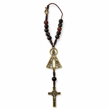 Load image into Gallery viewer, Our Lady of Aparecida Car Rosary – Bronze Medal & Crucifix, 8mm Brown Resin Beads