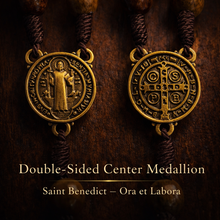 Load image into Gallery viewer, St. Benedict Rosary, 8mm Imbuia Wood Beads, Bronze Crucifix and Medallion, Catholic Prayer Beads