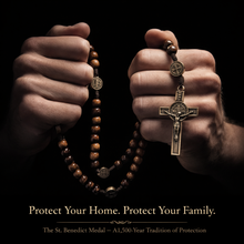 Load image into Gallery viewer, St. Benedict Rosary, 8mm Imbuia Wood Beads, Bronze Crucifix and Medallion, Catholic Prayer Beads