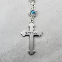 Load image into Gallery viewer, Our Lady of Fatima Rosary with Clear & Blue Beads, Medallion, and Case