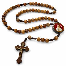 Load image into Gallery viewer, Our Lady of Fátima Wooden Rosary – 8mm Natural Wood Beads, Wooden Crucifix with Metal Corpus