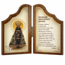 Load image into Gallery viewer, Our Lady of Aparecida Wooden Diptych Prayer Plaque – Catholic Devotional Folding Panel