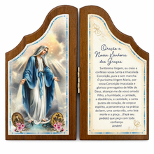 Load image into Gallery viewer, Our Lady of Grace Wooden Diptych Prayer Plaque – Catholic Devotional Folding Panel