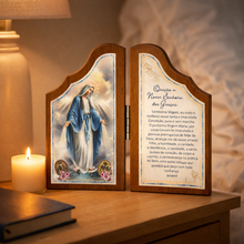 Load image into Gallery viewer, Our Lady of Grace Wooden Diptych Prayer Plaque – Catholic Devotional Folding Panel