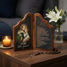 Load image into Gallery viewer, St. Joseph Wooden Diptych Prayer Plaque – Catholic Devotional Folding Panel