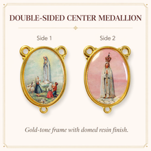 Load image into Gallery viewer, Our Lady of Fátima Wood Rosary with Pink Gold Filigree Accents, 8mm Beads