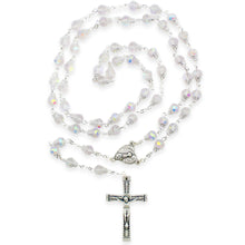 Load image into Gallery viewer, Our Lady of Fatima Rosary – 8mm Crystal Beads with Silver Tone Crucifix