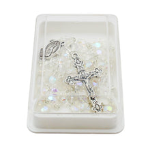 Load image into Gallery viewer, Our Lady of Fatima Rosary – 5mm Iridescent Glass Beads with Silver Tone Crucifix and Fatima Medallion