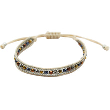 Load image into Gallery viewer, Beige Woven Friendship Bracelet – Adjustable Cord Design with Silver Accents and Multicolor Glass Beads