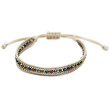 Load image into Gallery viewer, Beige Woven Friendship Bracelet – Adjustable Cord Design with Silver Accents and Multicolor Glass Beads