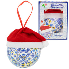 Load image into Gallery viewer, Portuguese Azulejo Christmas Ornament with Santa Hat – Blue & White Tile Design