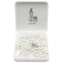 Load image into Gallery viewer, Our Lady of Fatima Rosary with 8mm Pearl Beads and Pink Accents