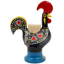 Load image into Gallery viewer, Traditional Hand-Painted Portuguese Good Luck Rooster Metal Toothpick Holder, 5"