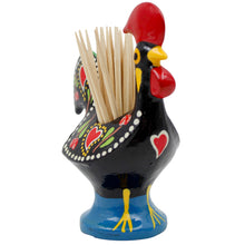 Load image into Gallery viewer, Traditional Hand-Painted Portuguese Good Luck Rooster Metal Toothpick Holder, 3.25"