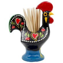 Load image into Gallery viewer, Traditional Hand-Painted Portuguese Good Luck Rooster Metal Toothpick Holder, 3.25"