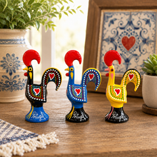Load image into Gallery viewer, Hand-Painted Portuguese Rooster Figurines, Set of 3 - 3.25" Metal Roosters