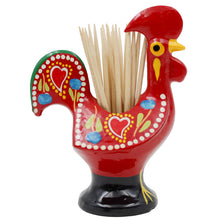 Load image into Gallery viewer, Traditional Hand-Painted Portuguese Good Luck Rooster Metal Toothpick Holder, 3.25"