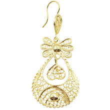 Load image into Gallery viewer, Traditional Portuguese Filigree Earrings, Gold-Color Rancho Style with Heart & Floral Design