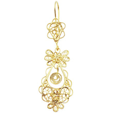 Load image into Gallery viewer, Traditional Portuguese Filigree Earrings, Gold-Color Rancho Style with Floral Design