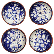 Load image into Gallery viewer, Hand-Painted Portuguese Pottery Clay Terracotta Blue Floral Small Low Bowl Set
