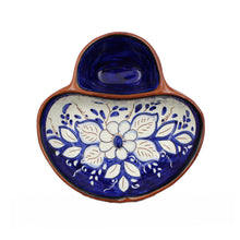Load image into Gallery viewer, Hand-painted Portuguese Pottery Clay Terracotta Blue Floral Olive Dish
