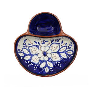 Hand-painted Portuguese Pottery Clay Terracotta Blue Floral Olive Dish
