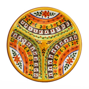 Hand-painted Portuguese Pottery Clay Terracotta Colorful Divided Dish Plate