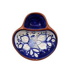 Hand-painted Portuguese Pottery Clay Terracotta Mini Blue Floral Olive Dish