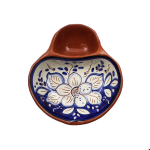Hand-painted Portuguese Pottery Clay Terracotta Mini Blue Floral Olive Dish