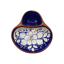 Load image into Gallery viewer, Hand-painted Portuguese Pottery Clay Terracotta Mini Blue Floral Olive Dish
