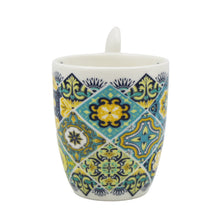 Load image into Gallery viewer, Portuguese Blue & Yellow Azulejo - Ceramic Espresso Cup with Spoon Set