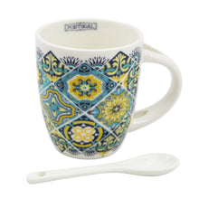 Load image into Gallery viewer, Portuguese Blue & Yellow Azulejo - Ceramic Espresso Cup with Spoon Set