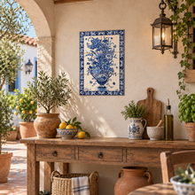 Load image into Gallery viewer, Portuguese Ceramic Tile Wall Panel – Blue Floral Vase with Azulejo Border (11.75" W x 17.6" H)