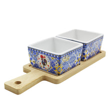 Load image into Gallery viewer, Portuguese Azulejo Style Sauce & Snack Dishes with Wooden Serving Tray