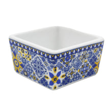Load image into Gallery viewer, Portuguese Azulejo Style Sauce & Snack Dish with Wooden Serving Tray, Blue & Yellow