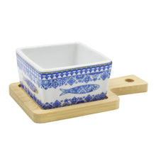 Load image into Gallery viewer, Portuguese Azulejo Style Sauce & Snack Dish with Wooden Serving Tray, Sardine